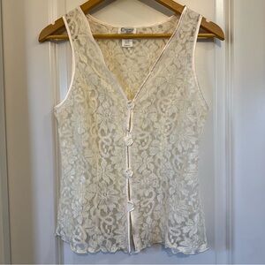 VTG cinema etoile 90s ivory floral lace rosette vest size small sheer coquette